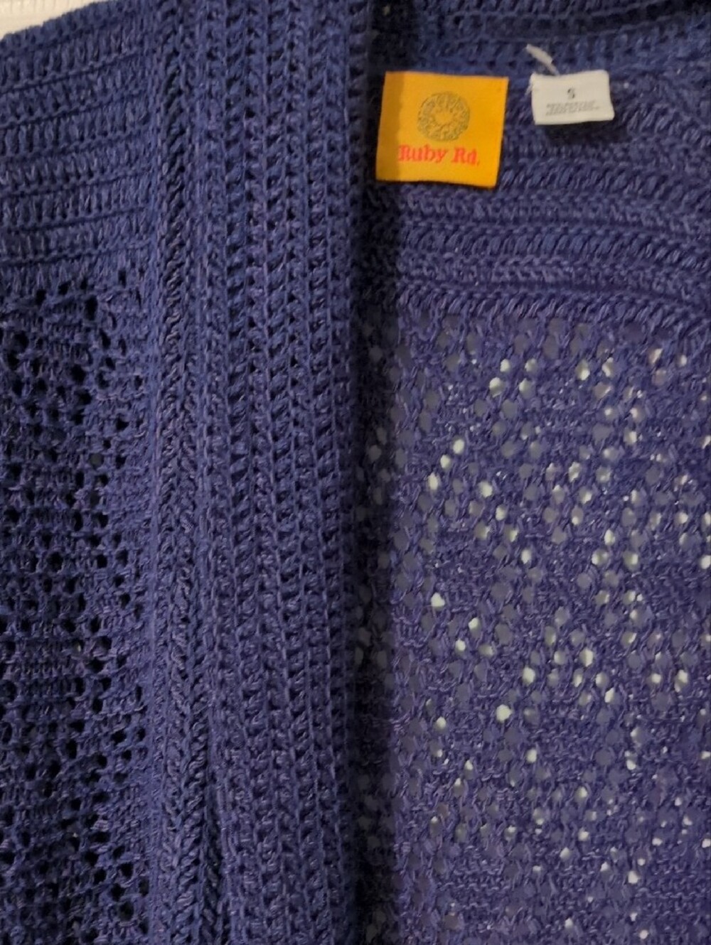 Ruby Rd. Navy Open-Front Crochet Fringe Cardigan - Picture 9 of 9